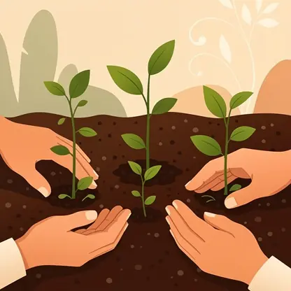 mains plantant de jeunes pousses dans un sol fertile avec feuilles vertes