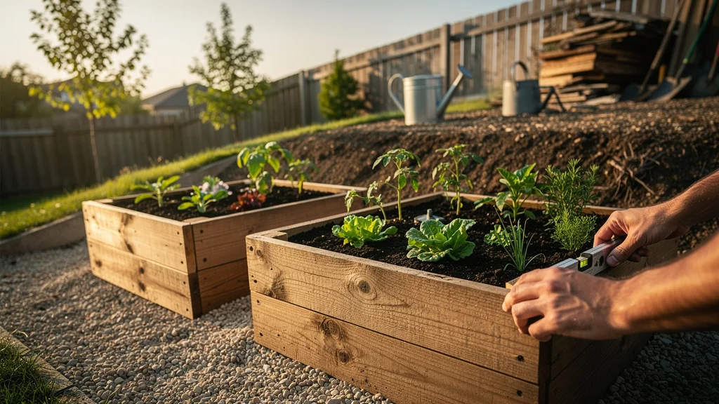 Carrés potager 1x1 et 1,5x1,5 sur une pente : test de jardinage en terrain incliné