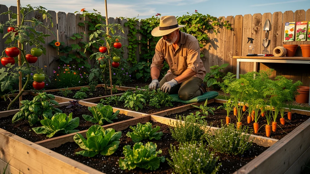 Potager en carrés organisé et luxuriant transformant l’espace disponible dans un petit jardin urbain