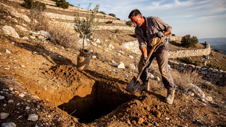 Planter un premier olivier sur terrain pentu avec un trou 80x80 difficile à creuser
