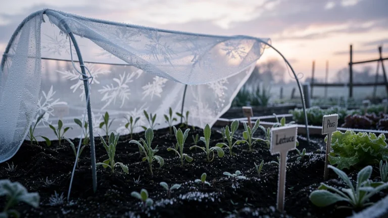 Test de voile de forçage sur semis de mars face au gel avec dégâts visibles sur jeunes plants