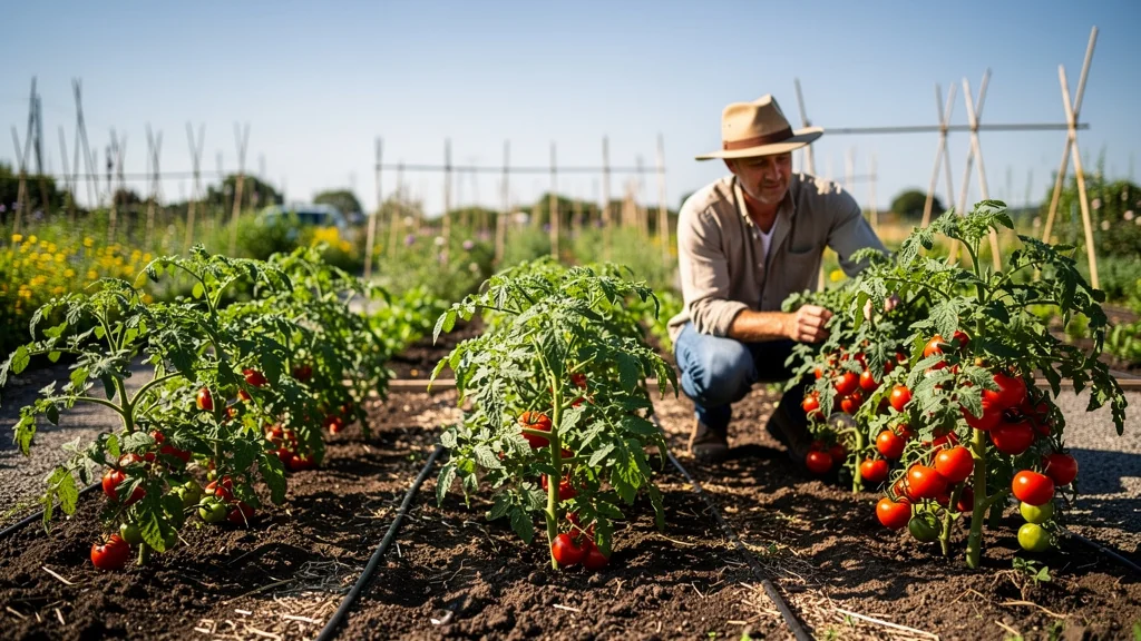 Trois distances de plantation testées pour des tomates en plein soleil, avec la meilleure rangée visible