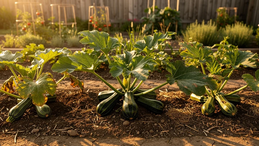 Trois variétés de courgettes semées en plein soleil, test de culture au potager en août