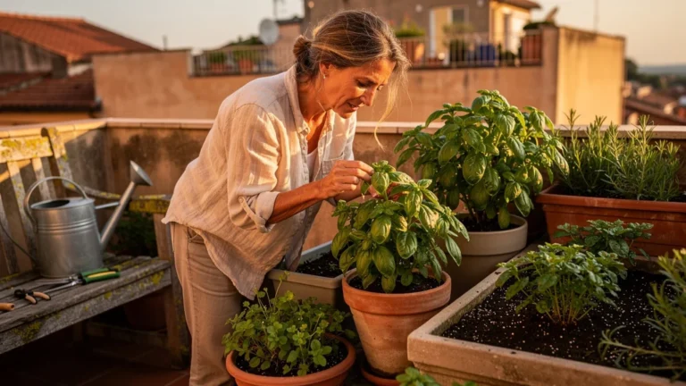 Basilic en pot et en pleine terre sur terrasse en climat chaud, démontrant les défis de la culture aromatique