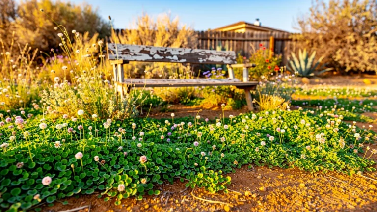 Champ fleuri de trèfle nain Dichondra pour pelouse en climat sec, jardin naturel et verdoyant