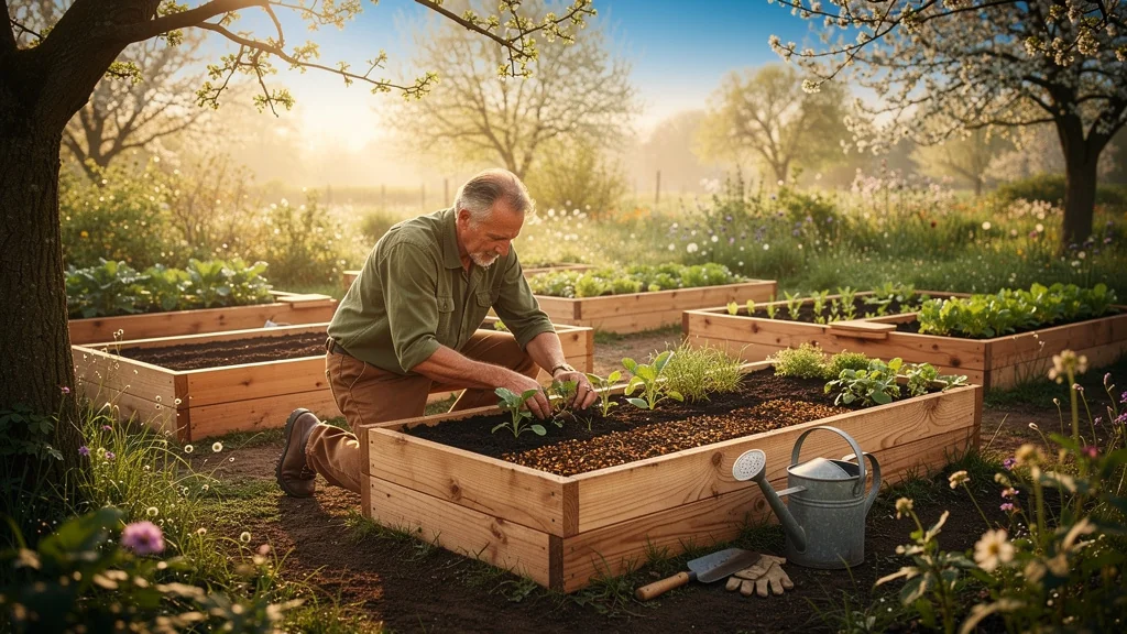 Jardin vibrant avec planches permanentes remplacant le bêchage traditionnel au printemps