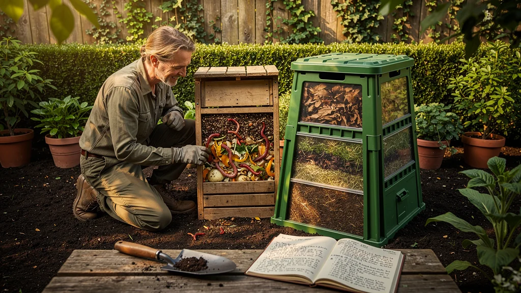 Lombricomposteur et bac compost classique dans un petit jardin, verdict après plusieurs mois d'essai