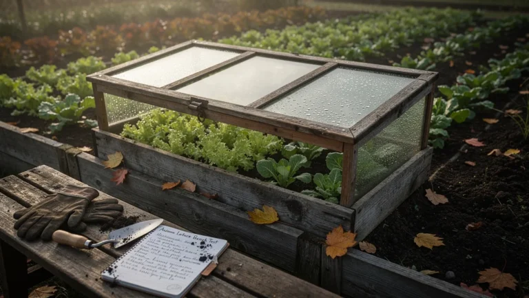Semis de salades d’automne sous châssis et en pleine terre dans un jardin de potager en automne