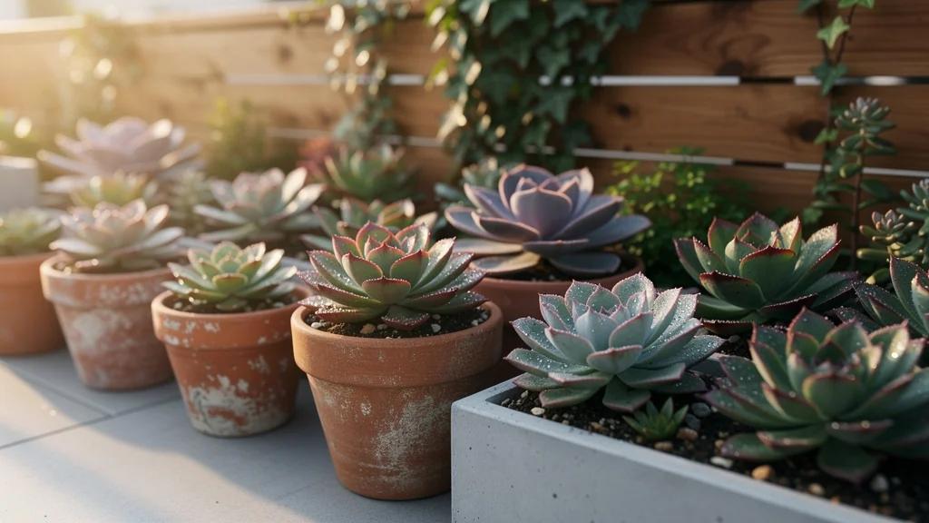 Succulentes extérieures en pleine croissance après 3 mois, jardin lumineux et naturel en plein air